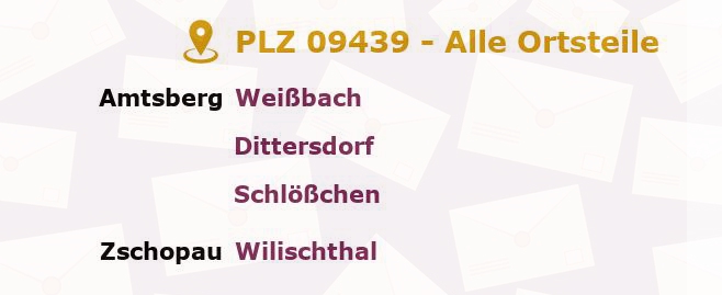 Postleitzahl 09439 Sachsen - Alle Orte und Ortsteile