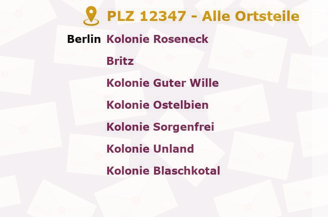 Postleitzahl 12347 Britz, Berlin - Alle Orte und Ortsteile