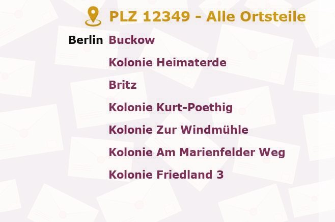 Postleitzahl 12349 Britz, Berlin - Alle Orte und Ortsteile