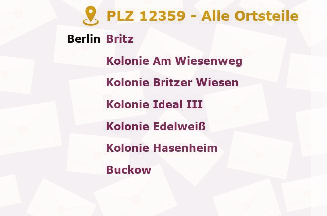 Postleitzahl 12359 Britz, Berlin - Alle Orte und Ortsteile