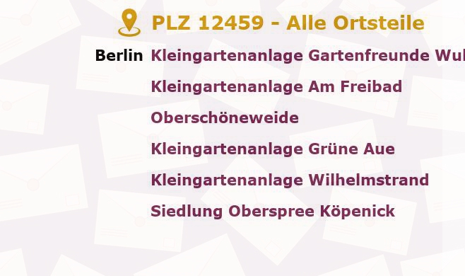 Postleitzahl 12459 Oberschöneweide, Berlin - Alle Orte und Ortsteile