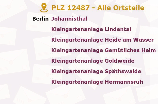 Postleitzahl 12487 Johannisthal, Berlin - Alle Orte und Ortsteile