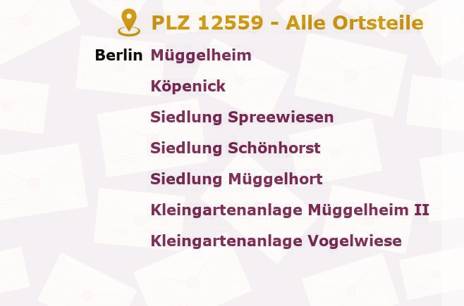 Postleitzahl 12559 Köpenick, Berlin - Alle Orte und Ortsteile