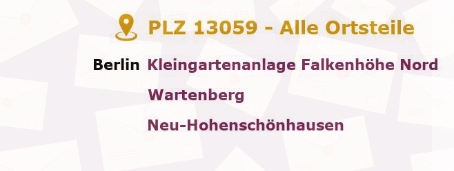 Postleitzahl 13059 Wartenberg, Berlin - Alle Orte und Ortsteile