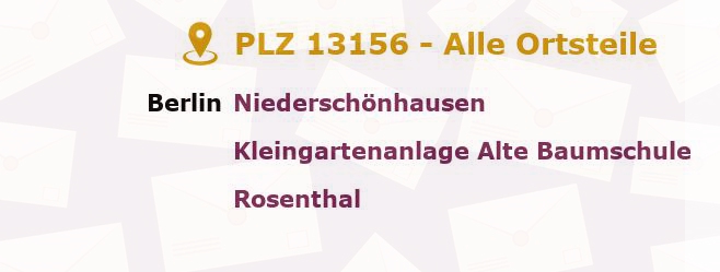 Postleitzahl 13156 Niederschönhausen, Berlin - Alle Orte und Ortsteile