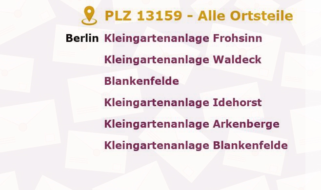 Postleitzahl 13159 Blankenfelde, Berlin - Alle Orte und Ortsteile