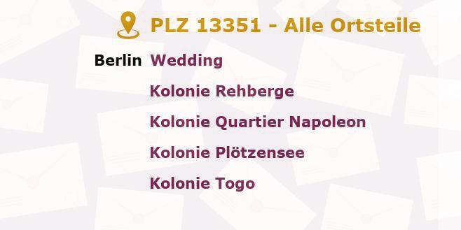 Postleitzahl 13351 Wedding, Berlin - Alle Orte und Ortsteile