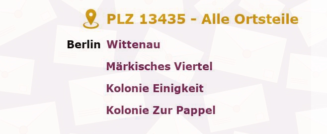 Postleitzahl 13435 Märkisches Viertel, Berlin - Alle Orte und Ortsteile