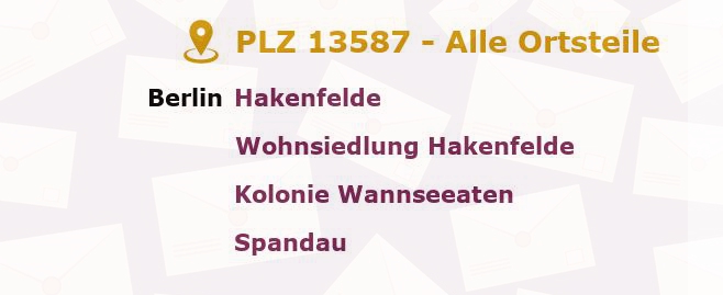 Postleitzahl 13587 Hakenfelde, Berlin - Alle Orte und Ortsteile