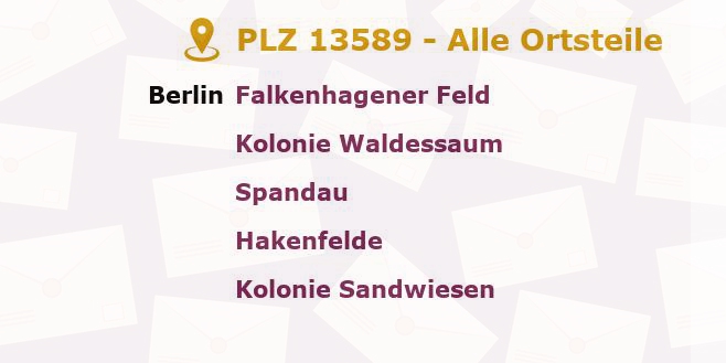 Postleitzahl 13589 Falkenhagener Feld, Berlin - Alle Orte und Ortsteile