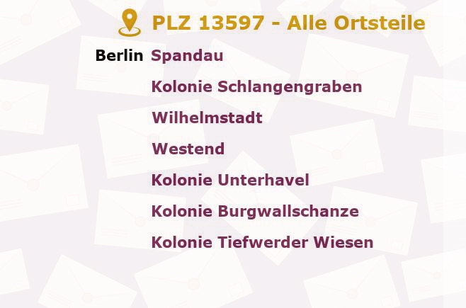 Postleitzahl 13597 Berlin - Alle Orte und Ortsteile