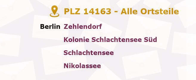 Postleitzahl 14163 Zehlendorf, Berlin - Alle Orte und Ortsteile