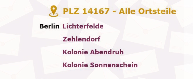 Postleitzahl 14167 Lichterfelde, Berlin - Alle Orte und Ortsteile