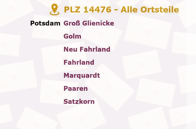 Postleitzahl 14476 Brandenburg - Alle Orte und Ortsteile