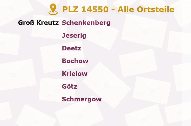 Postleitzahl 14550 Brandenburg - Alle Orte und Ortsteile