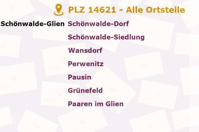 Postleitzahl 14621 Brandenburg - Alle Orte und Ortsteile