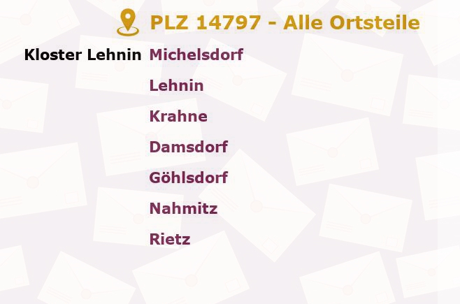 Postleitzahl 14797 Kloster Lehnin, Brandenburg - Alle Orte und Ortsteile