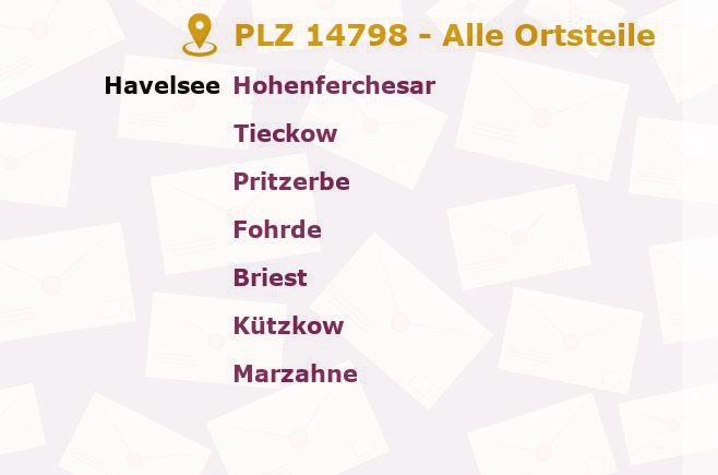 Postleitzahl 14798 Brandenburg - Alle Orte und Ortsteile