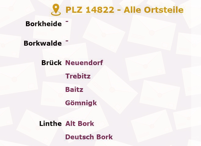 Postleitzahl 14822 Brandenburg - Alle Orte und Ortsteile