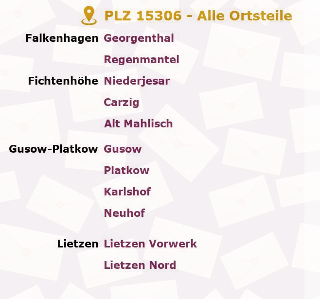 Postleitzahl 15306 Brandenburg - Alle Orte und Ortsteile