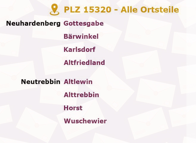 Postleitzahl 15320 Neuhardenberg, Brandenburg - Alle Orte und Ortsteile