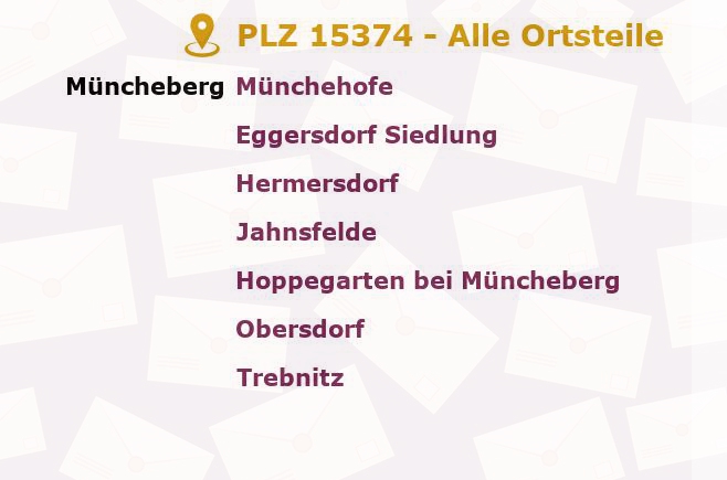 Postleitzahl 15374 Müncheberg, Brandenburg - Alle Orte und Ortsteile