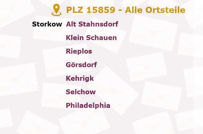 Postleitzahl 15859 Storkow, Brandenburg - Alle Orte und Ortsteile