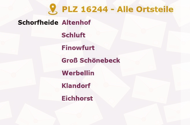 Postleitzahl 16244 Brandenburg - Alle Orte und Ortsteile