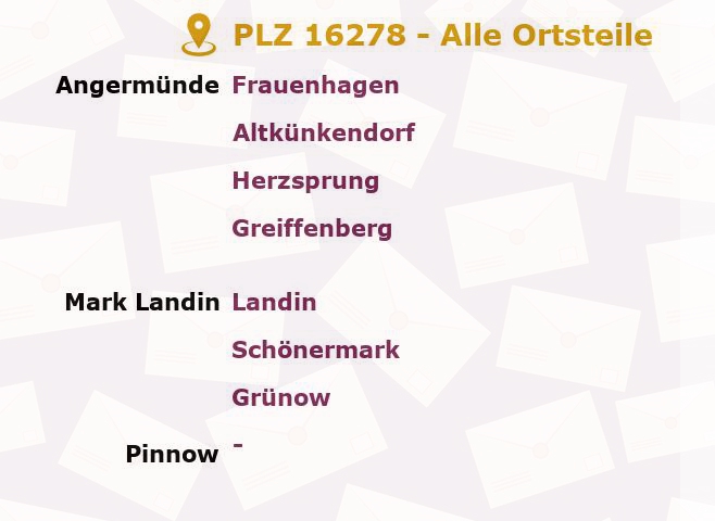 Postleitzahl 16278 Brandenburg - Alle Orte und Ortsteile