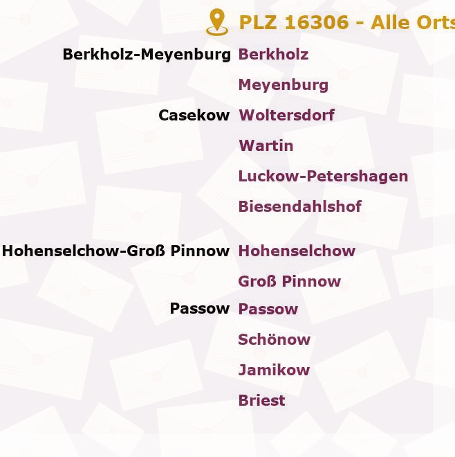 Postleitzahl 16306 Brandenburg - Alle Orte und Ortsteile