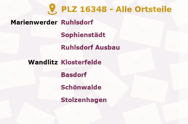 Postleitzahl 16348 Wandlitzsee, Brandenburg - Alle Orte und Ortsteile