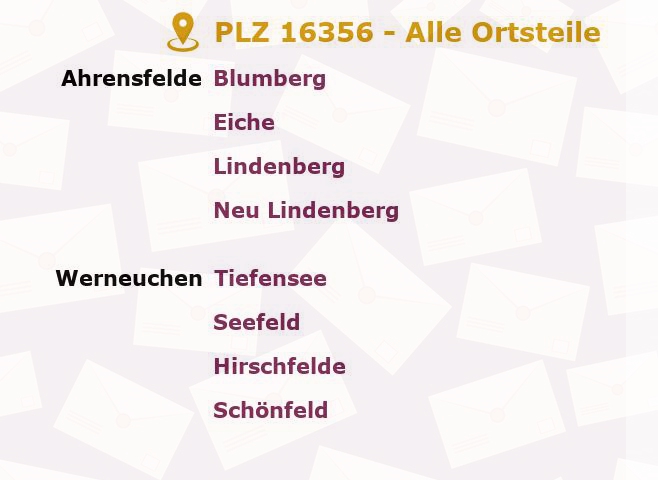 Postleitzahl 16356 Brandenburg - Alle Orte und Ortsteile