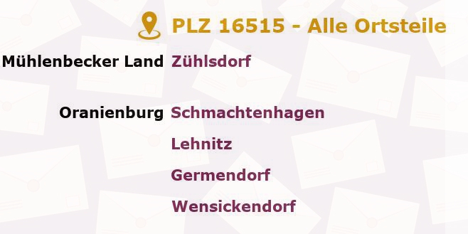 Postleitzahl 16515 Oranienburg, Brandenburg - Alle Orte und Ortsteile