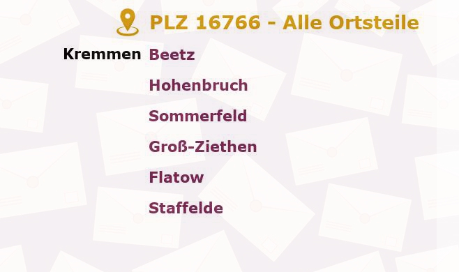 Postleitzahl 16766 Brandenburg - Alle Orte und Ortsteile