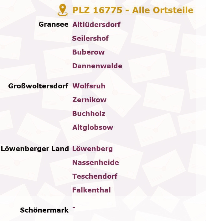 Postleitzahl 16775 Brandenburg - Alle Orte und Ortsteile