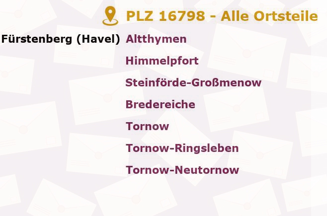 Postleitzahl 16798 Fürstenberg/Havel, Brandenburg - Alle Orte und Ortsteile