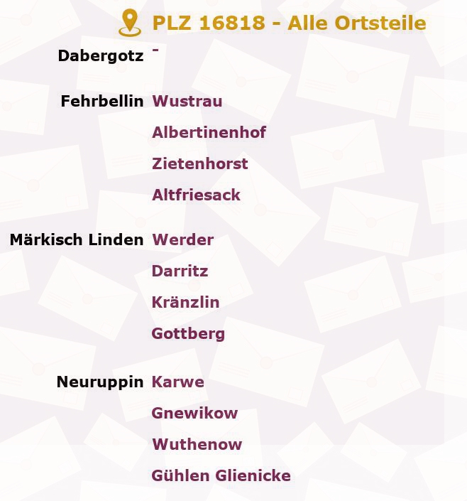 Postleitzahl 16818 Brandenburg - Alle Orte und Ortsteile