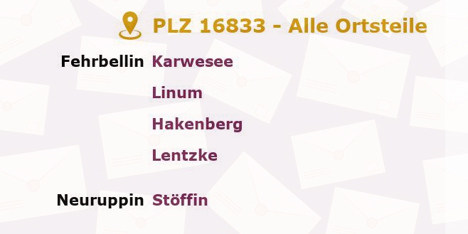 Postleitzahl 16833 Fehrbellin, Brandenburg - Alle Orte und Ortsteile