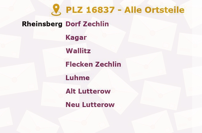 Postleitzahl 16837 Rheinsberg, Brandenburg - Alle Orte und Ortsteile