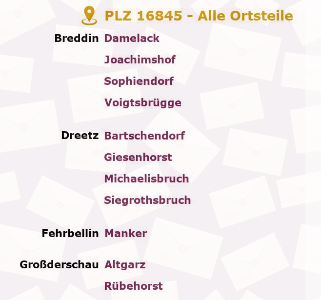 Postleitzahl 16845 Neustadt (Dosse), Brandenburg - Alle Orte und Ortsteile