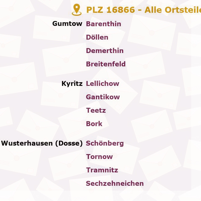 Postleitzahl 16866 Brandenburg - Alle Orte und Ortsteile