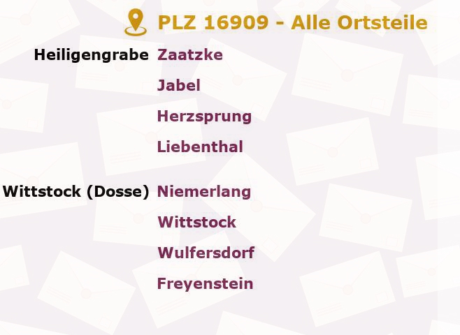 Postleitzahl 16909 Wittstock, Brandenburg - Alle Orte und Ortsteile