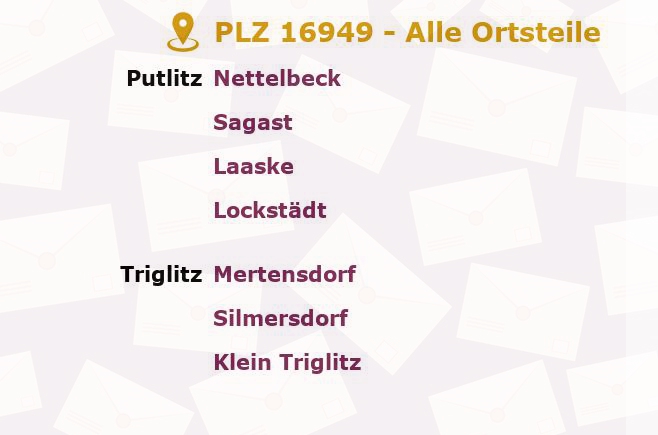 Postleitzahl 16949 Putlitz, Brandenburg - Alle Orte und Ortsteile