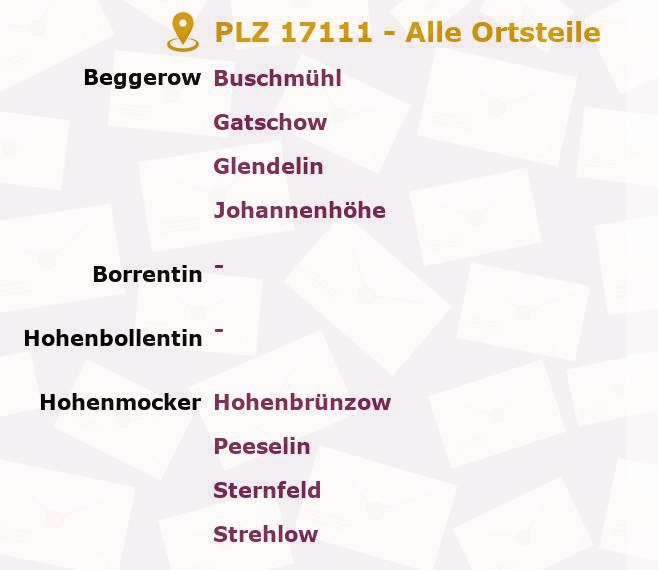 Postleitzahl 17111 Hohenbrünzow, Mecklenburg-Vorpommern - Alle Orte und Ortsteile