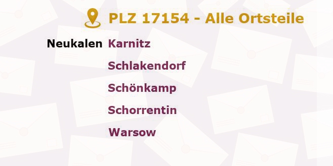 Postleitzahl 17154 Neukalen, Mecklenburg-Vorpommern - Alle Orte und Ortsteile