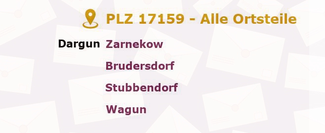 Postleitzahl 17159 Dargun, Mecklenburg-Vorpommern - Alle Orte und Ortsteile