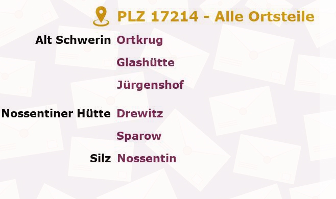 Postleitzahl 17214 Nossentiner Hütte, Mecklenburg-Vorpommern - Alle Orte und Ortsteile