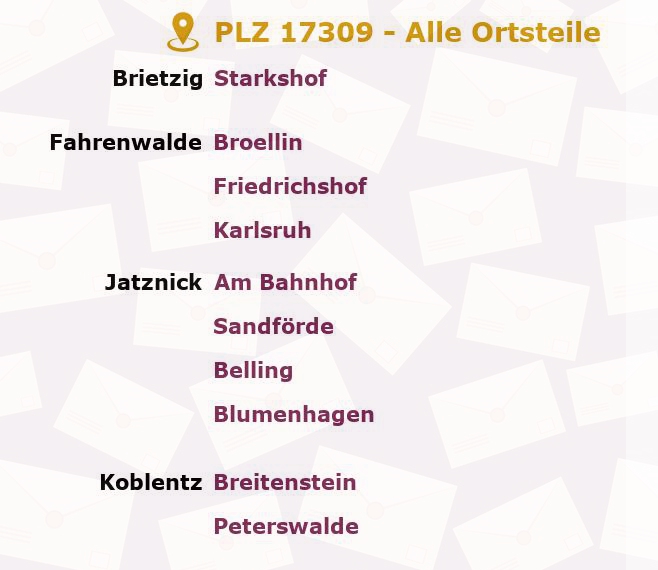 Postleitzahl 17309 Mecklenburg-Vorpommern - Alle Orte und Ortsteile