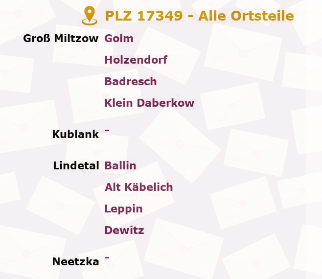 Postleitzahl 17349 Groß Miltzow, Mecklenburg-Vorpommern - Alle Orte und Ortsteile