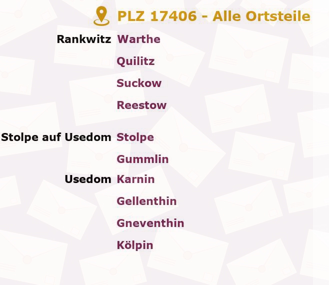 Postleitzahl 17406 Morgenitz, Mecklenburg-Vorpommern - Alle Orte und Ortsteile